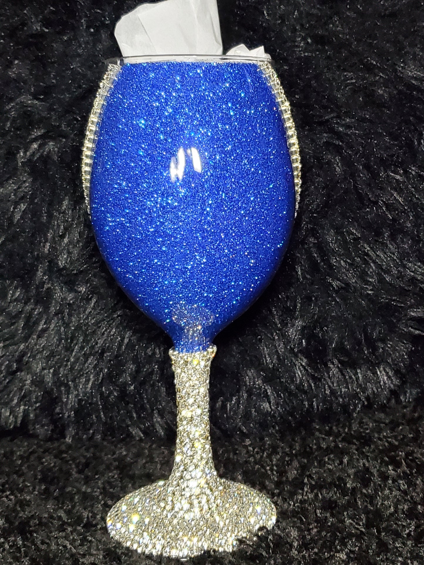 Custom Wine Glass With Glitter Base and Rhinestone Stem
