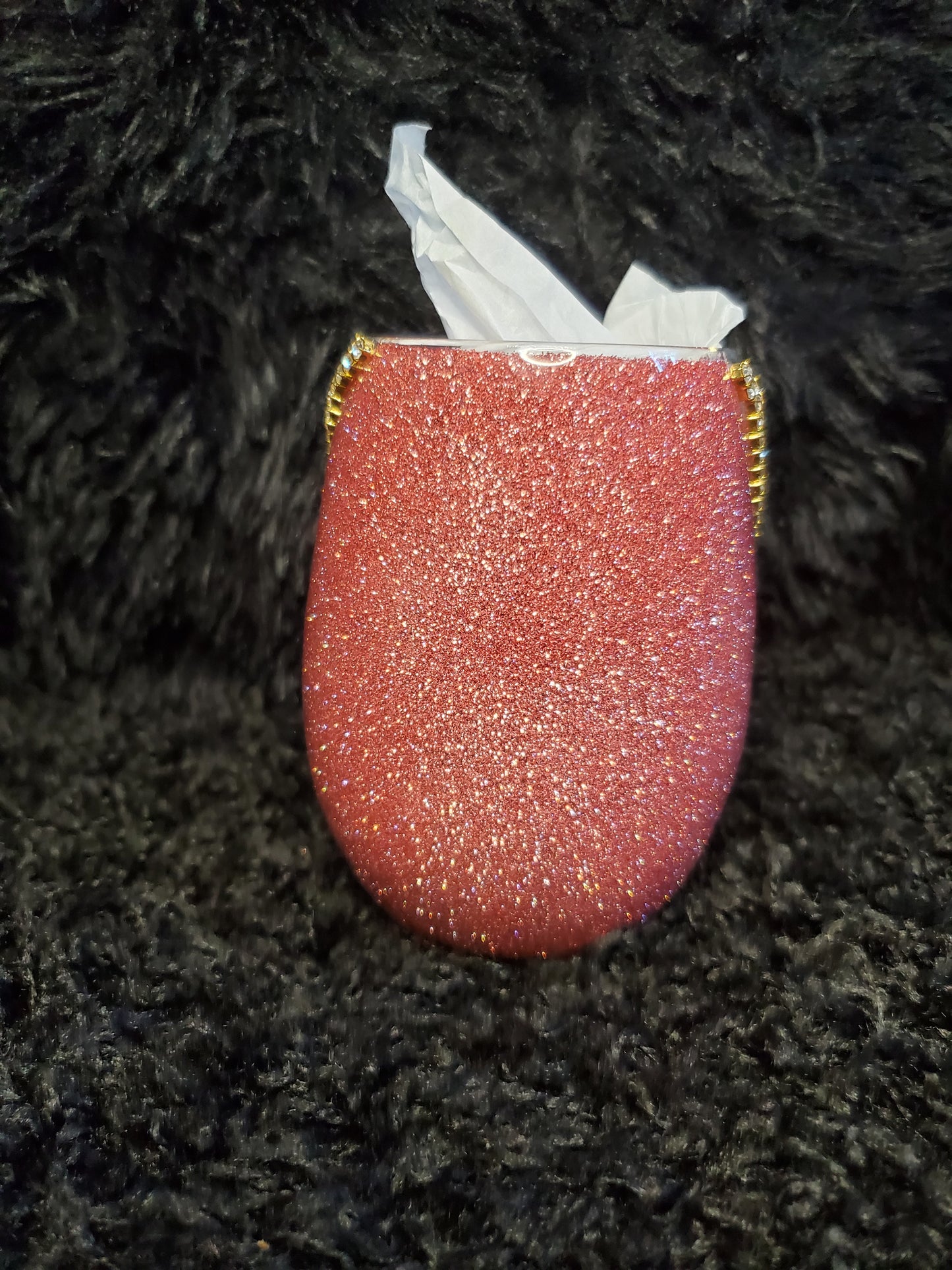 Custom Glitter Stemless Wineglass With A Bling Trim