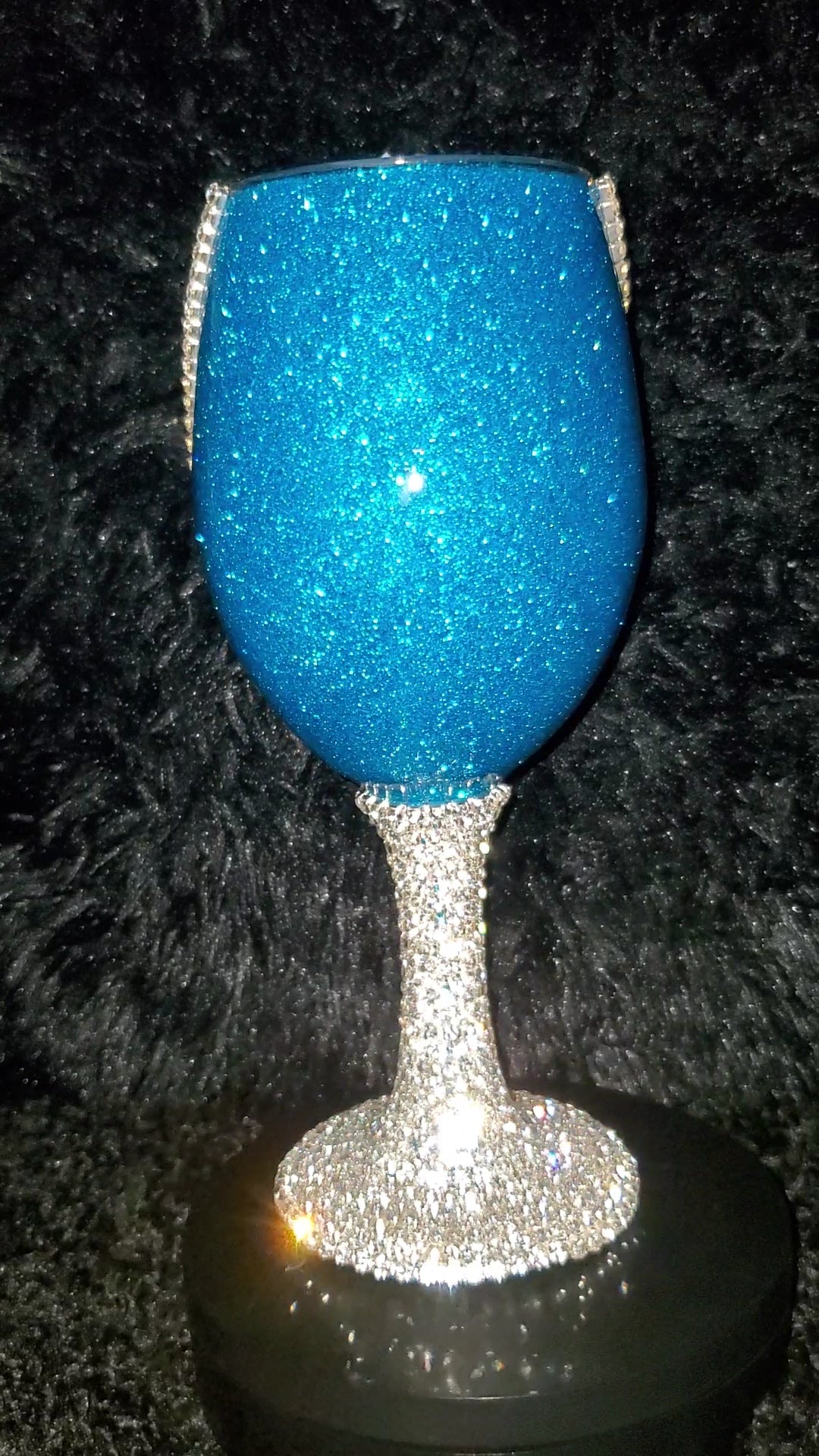 Custom Wine Glass With Glitter Base and Rhinestone Stem