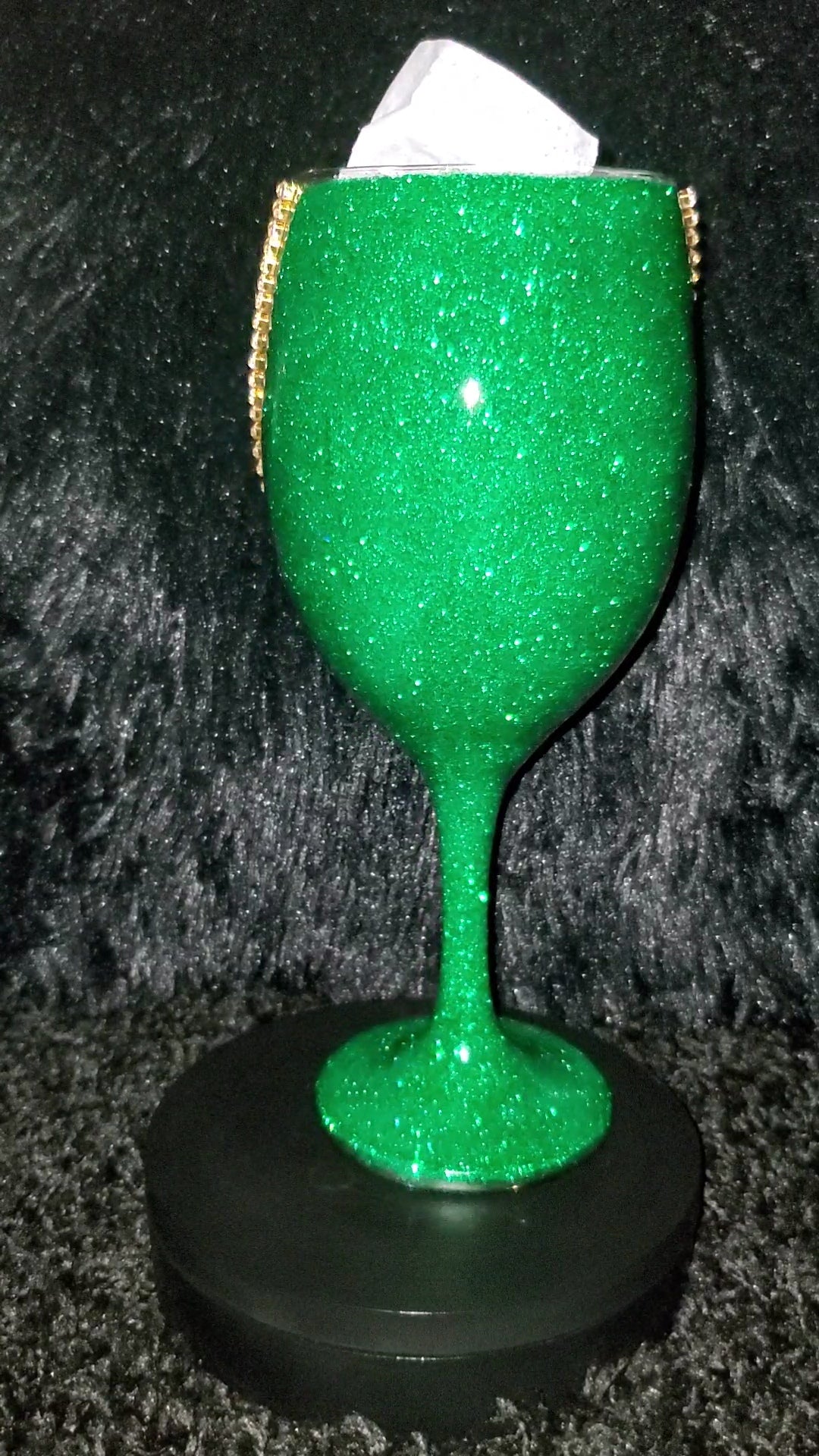Custom Glittered Wine Glass with Rhinestone Trim