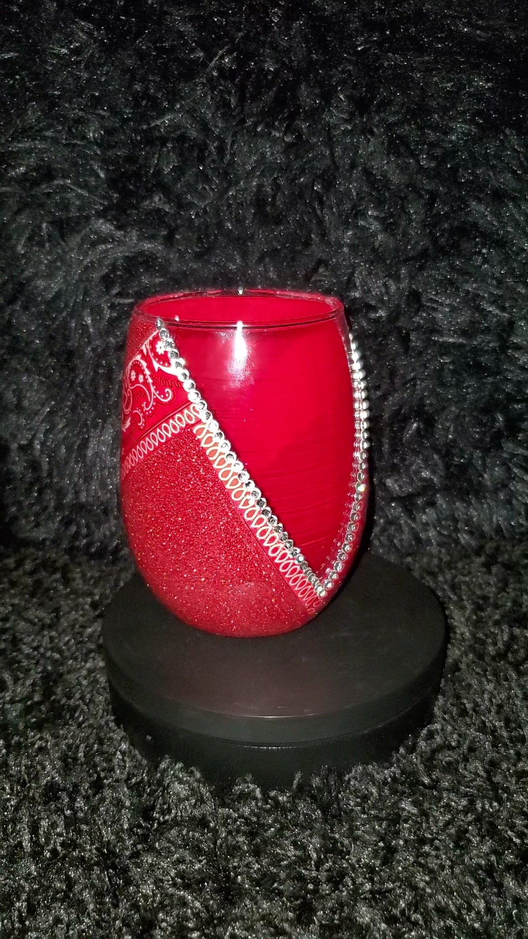Red Bandana And Glitter Stemless Wineglass