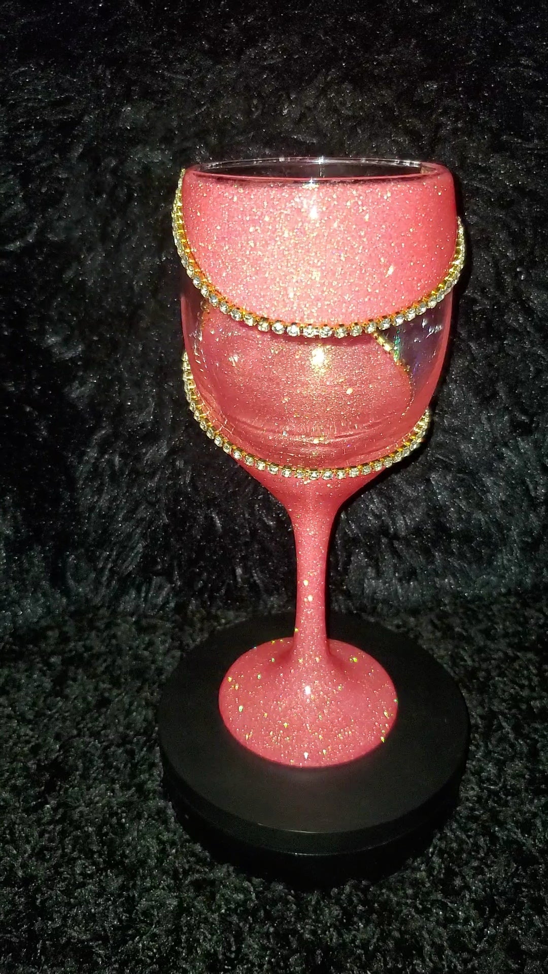 Pink Glitter Wineglass With Double Rhinestone Trim & Statement Piece