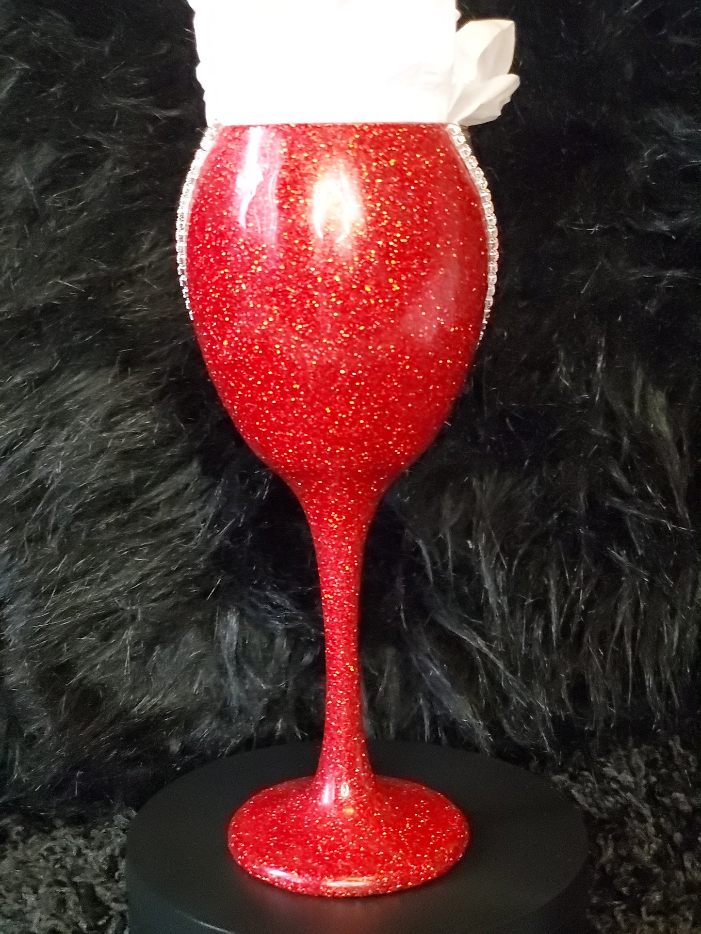 Custom Glittered Wine Glass with Rhinestone Trim