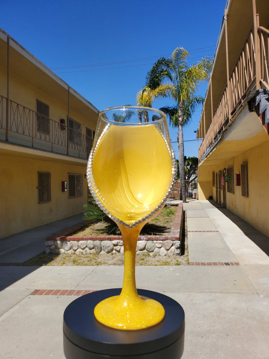 Yellow Glittered Wine Glass