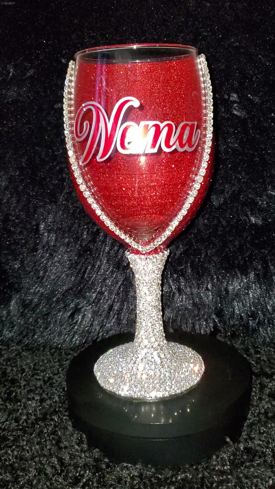 Custom Wine Glass With Glitter Base and Rhinestone Stem
