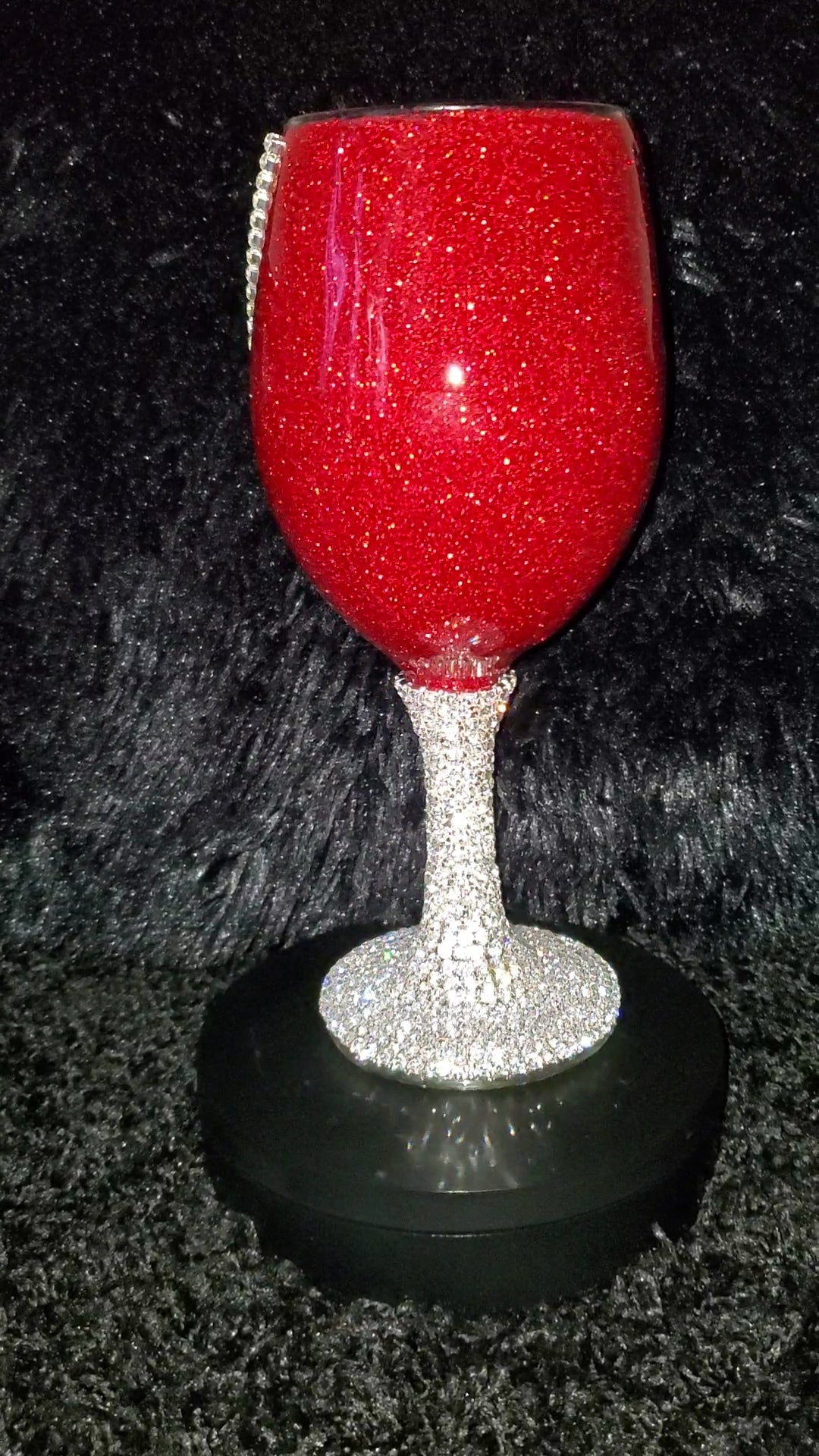 Custom Wine Glass With Glitter Base and Rhinestone Stem