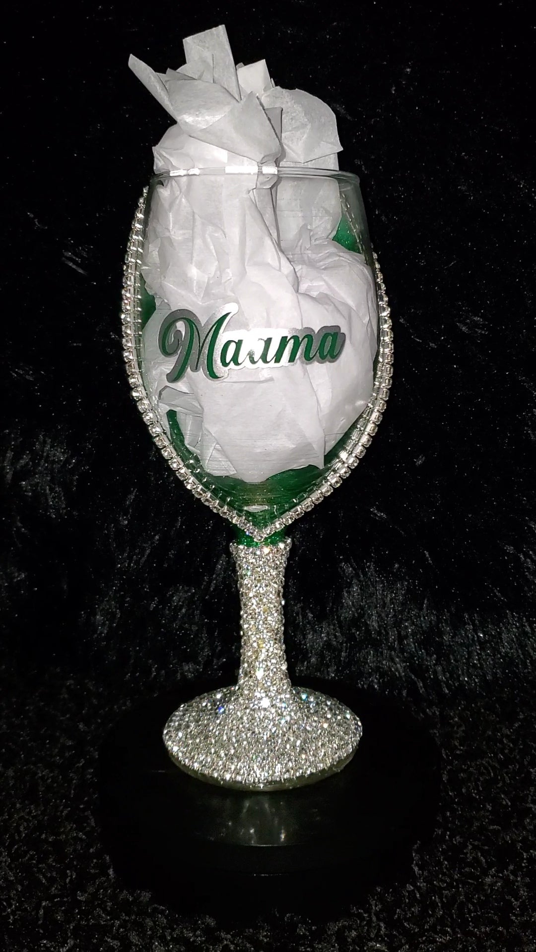 Custom Wine Glass With Glitter Base and Rhinestone Stem
