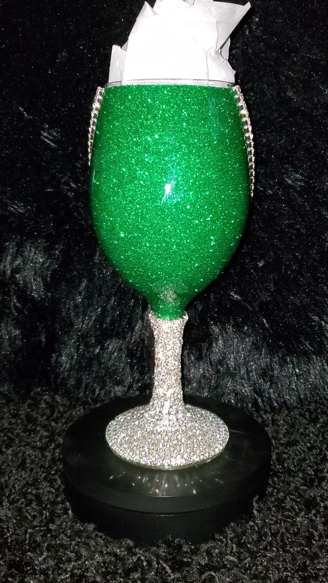 Custom Wine Glass With Glitter Base and Rhinestone Stem