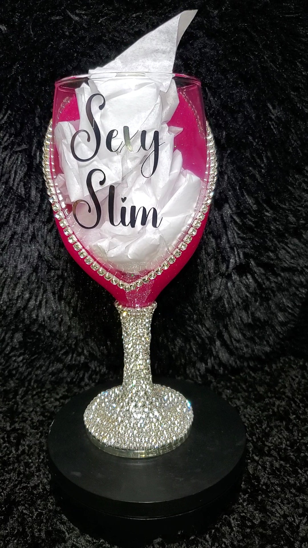 Custom Wine Glass With Glitter Base and Rhinestone Stem