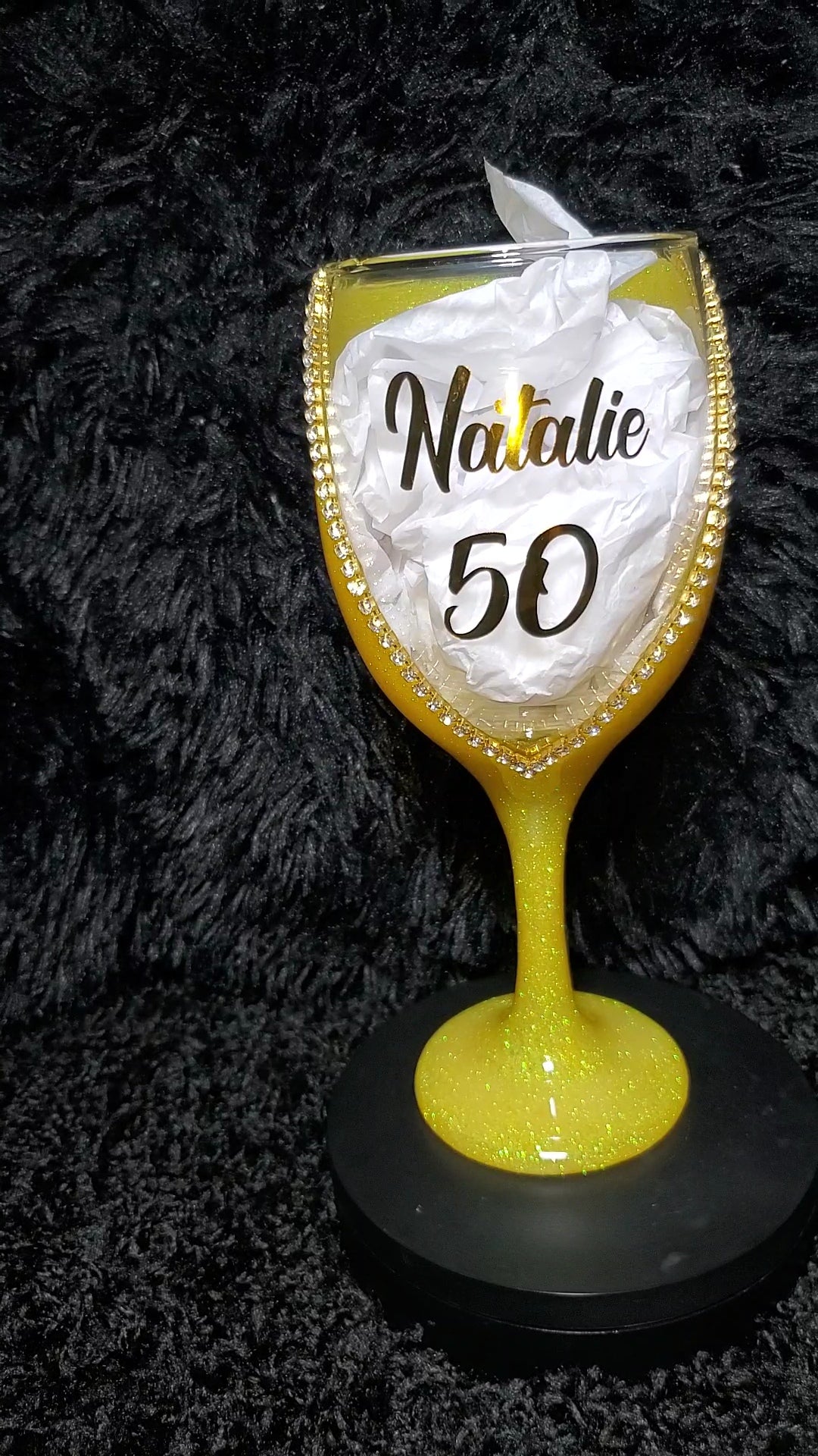 Custom Glittered Wine Glass with Rhinestone Trim