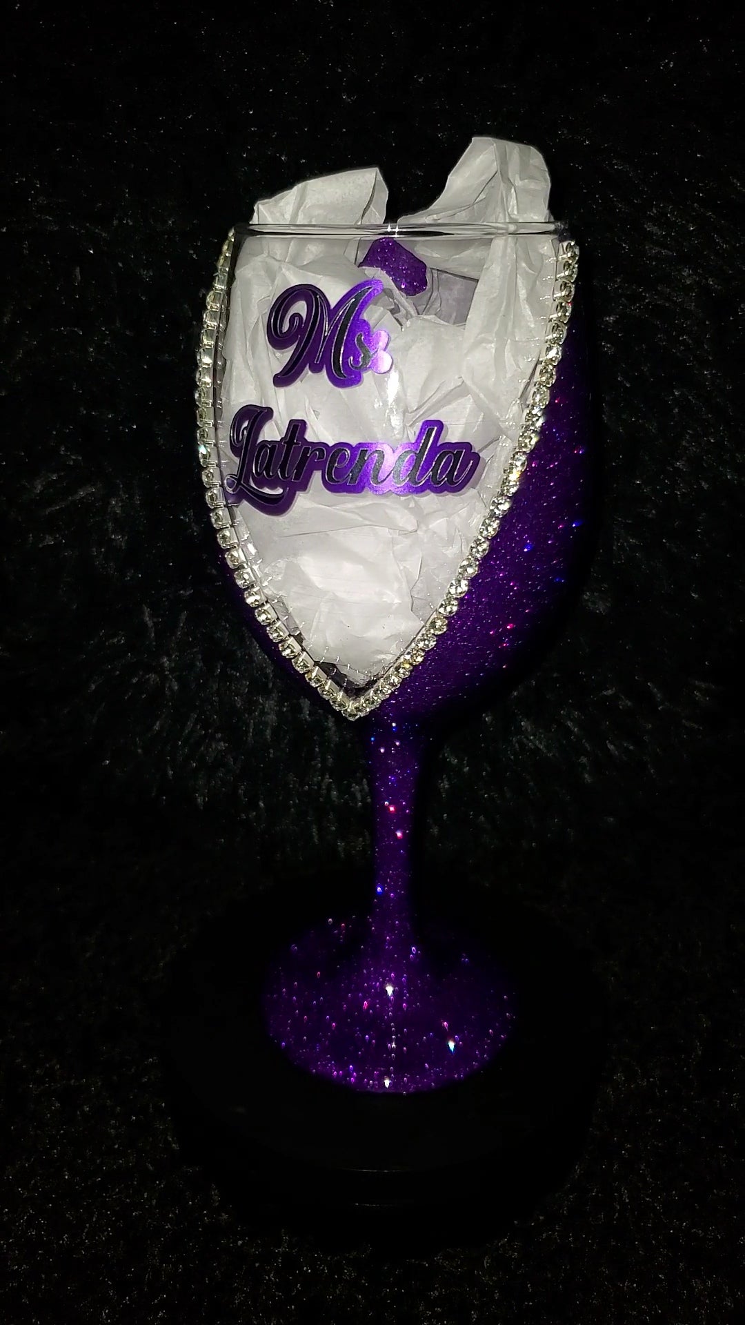 Custom Glittered Wine Glass with Rhinestone Trim