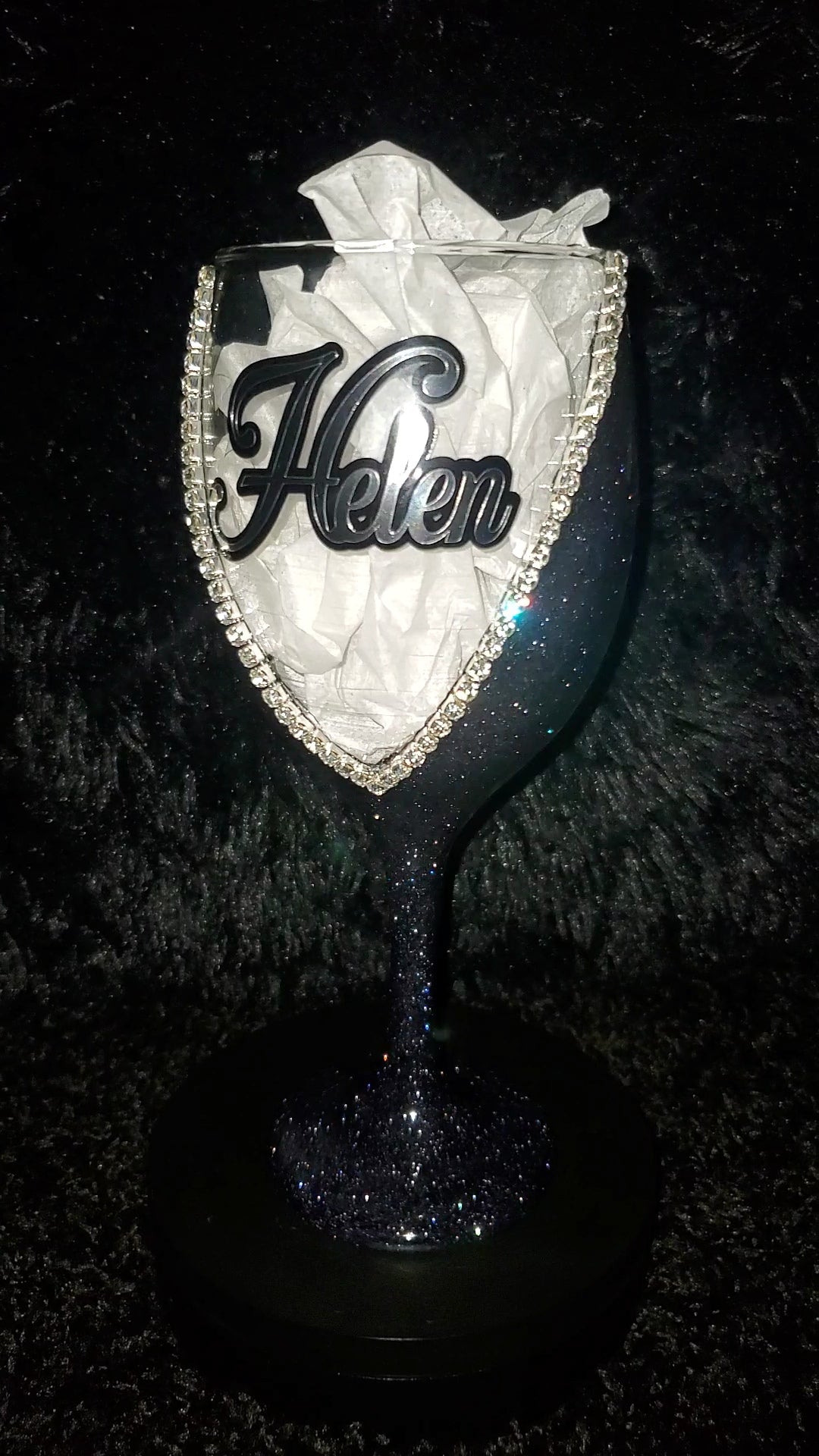 Custom Glittered Wine Glass with Rhinestone Trim